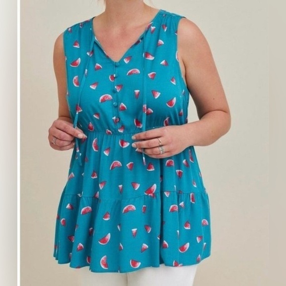 Torrid Watermelon Tiered Top Bluegreen Women Size 3 - Picture 1 of 7